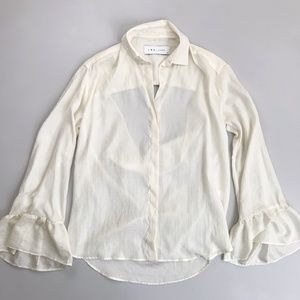 IRO JEANS Brixa Star Print Collared Button Down Shirt SZ 34 Cut-Out Draped Back